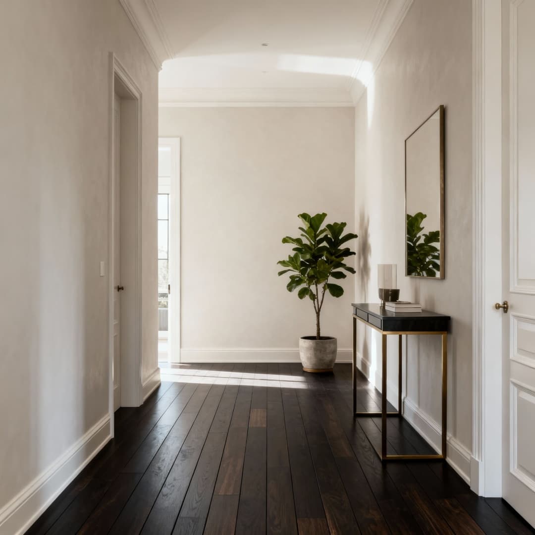 Сочетание темного пола и светлых стен в интерьере